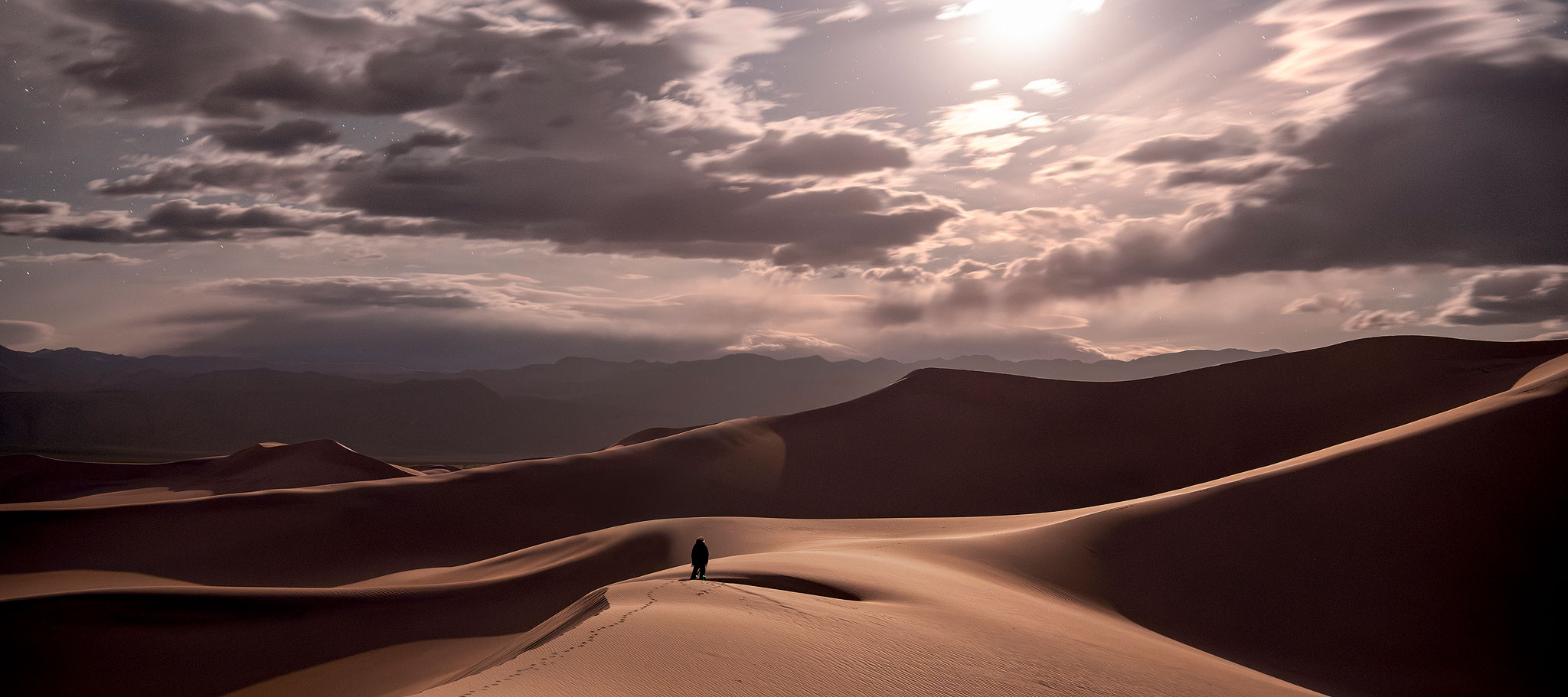 Moonlit sand dunes, Death Valley